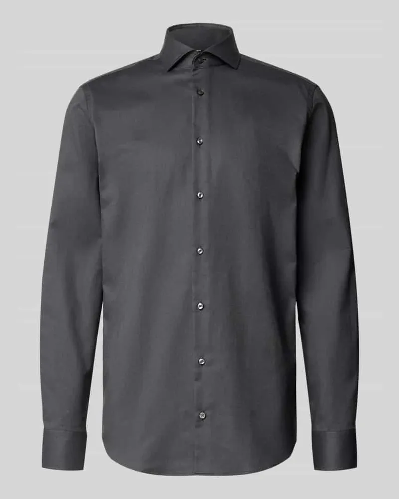 HUGO BOSS Regular Fit Businesshemd mit extralangem Arm Modell 'H-JOE-SPREAD Anthrazit