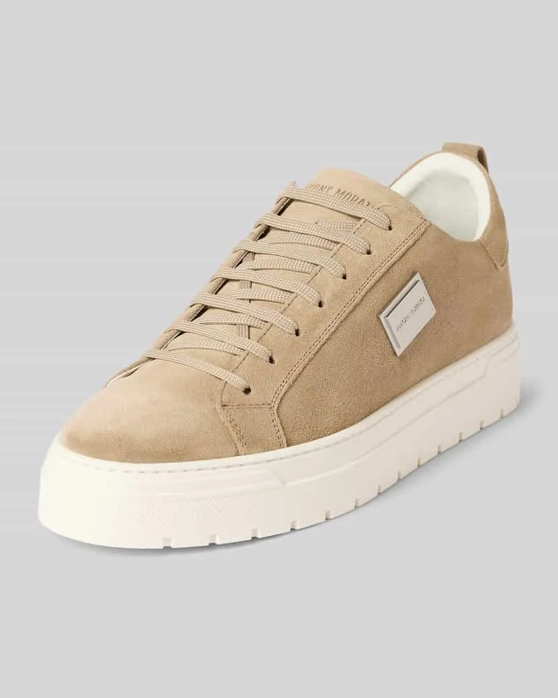 Antony Morato Sneaker aus echtem Leder mit Logo-Applikation Modell 'Suede Beige