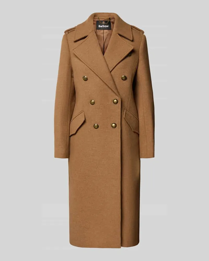 Barbour Wollmantel mit doppelreihiger Knopfleiste Camel