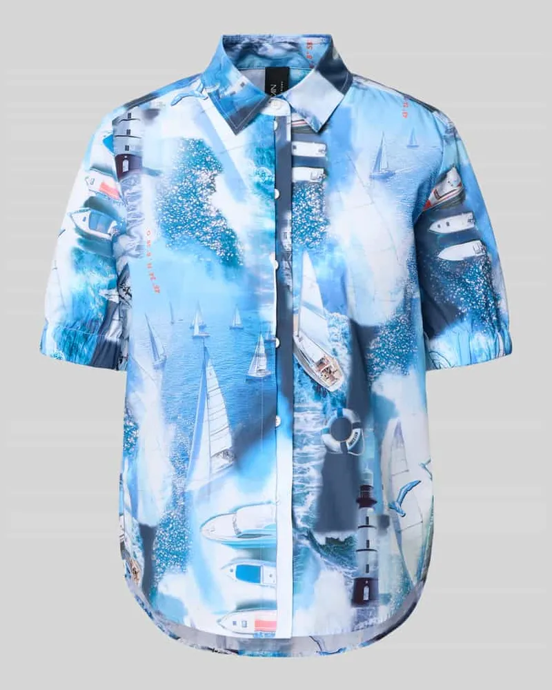 Marc Cain Regular Fit Hemdbluse mit Allover-Motiv-Print Hellblau