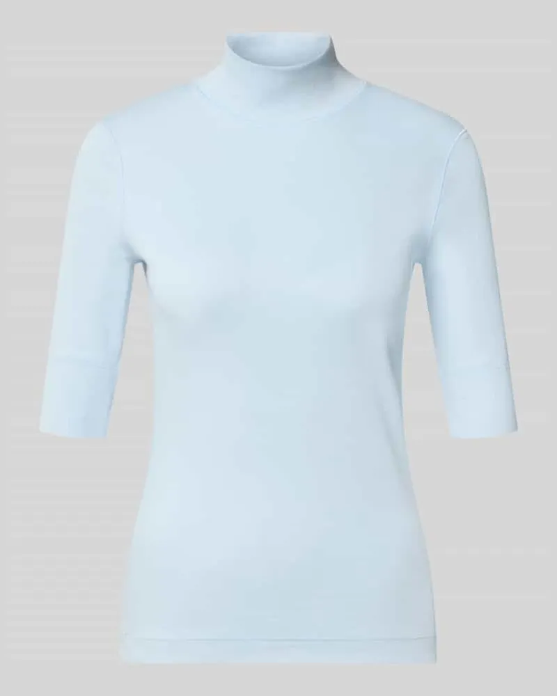 Marc Cain Slim Fit T-Shirt aus Baumwoll-Mix mit Stehkragen Hellblau