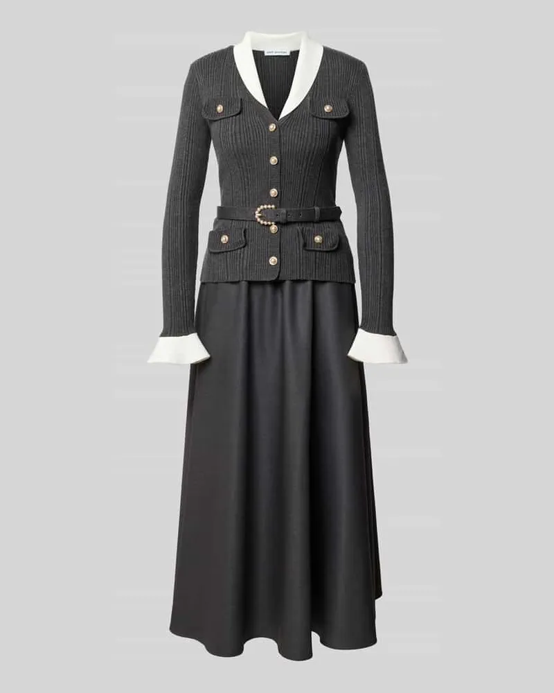 Self-Portrait Midikleid mit Woll-Anteil Mittelgrau
