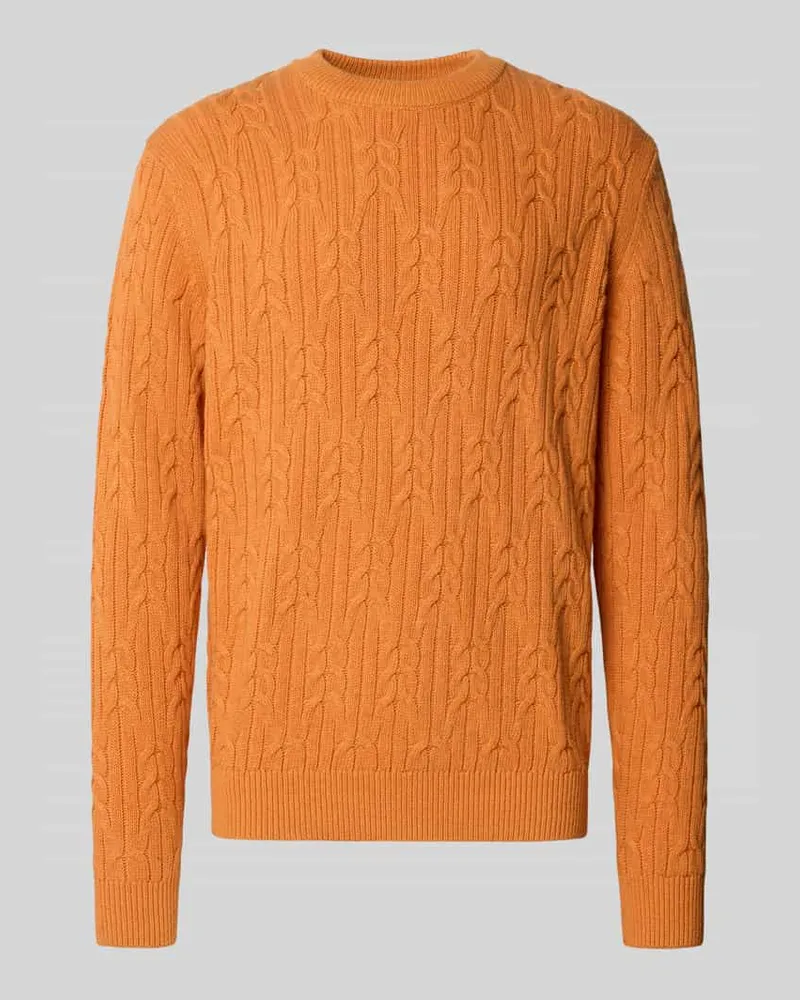 Fynch-Hatton Strickpullover aus Baumwoll-Woll-Mix mit Zopfmuster Orange
