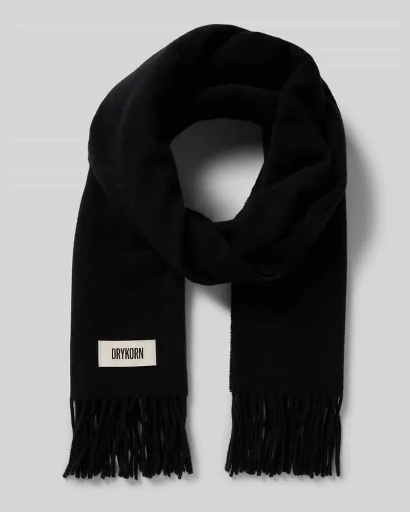 Drykorn Schal aus Wolle-Lanawolle-Mix mit Fransen Modell 'GAZE Black