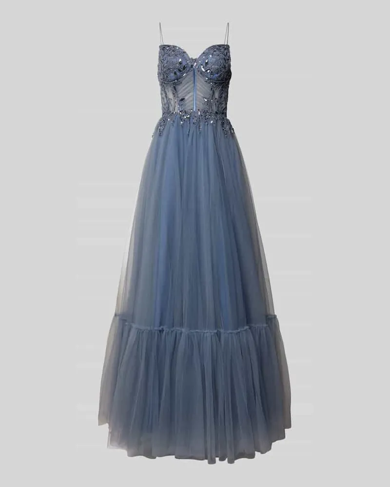 LUXUAR Abendkleid mit Zierstein- und Paillettenbesatz Rauchblau