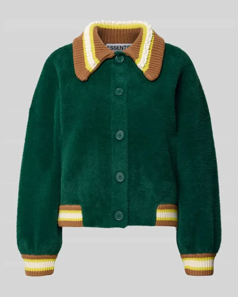 Essentiel Strickjacke mit Kontrastkragen Modell 'KAMORE Dunkelgruen