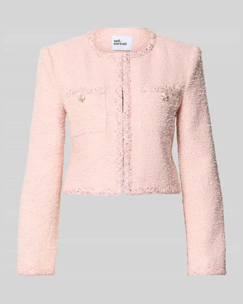 Self-Portrait Cropped Jacke in Bouclé-Optik Pink