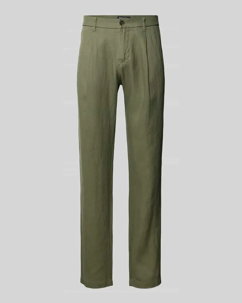 Marc O'Polo Tapered Leinenhose mit Bundfalte Modell 'OSBY JOGGER Oliv