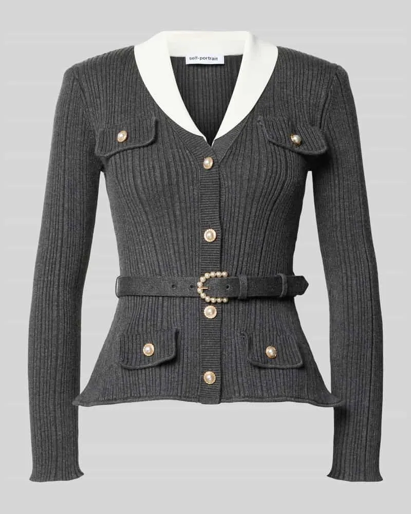Self-Portrait Cardigan mit Viskose-Woll-Anteil Mittelgrau