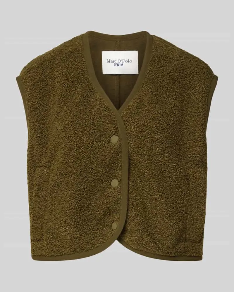 Marc O'Polo Boxy Fit Teddyfell-Weste mit Druckknopfleiste Oliv
