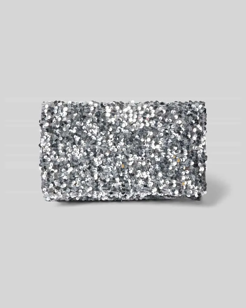 Abro Lederclutch mit Paillettenbesatz Silber
