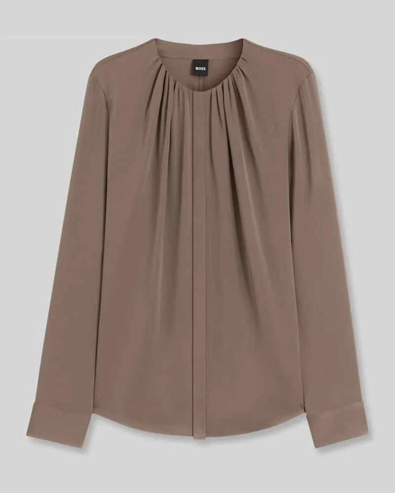 HUGO BOSS Regular Fit Langarmbluse aus Seiden-Mix Modell 'Banorah Taupe