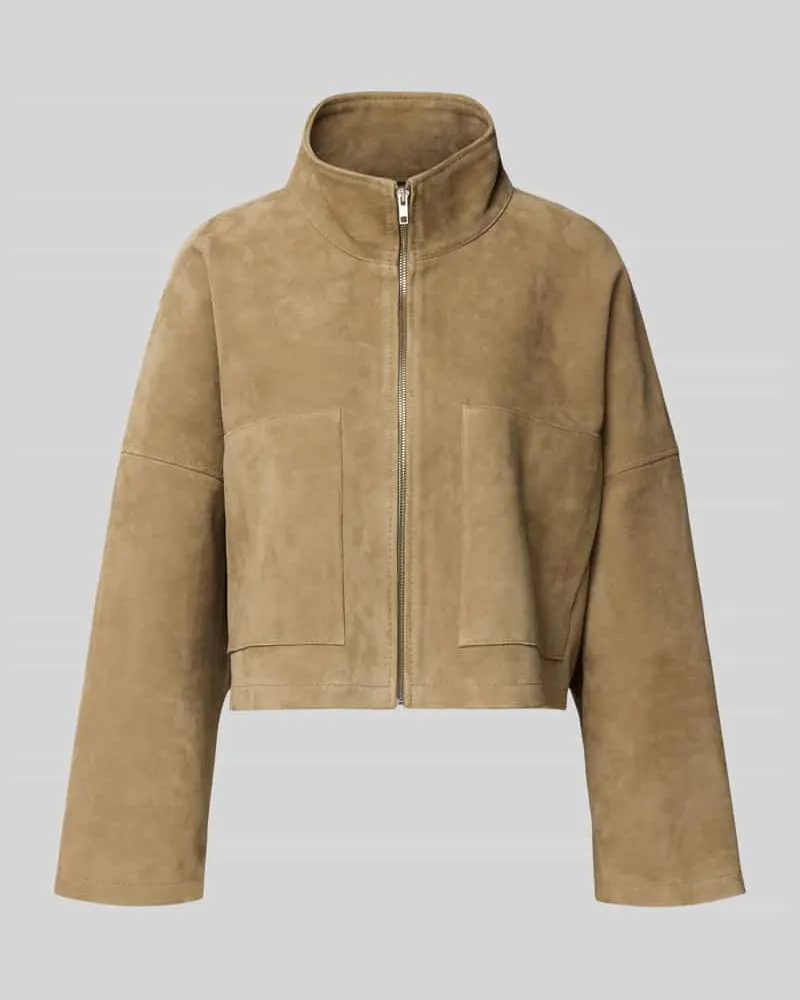 Drykorn Relaxed Fit Lederjacke mit Stehkragen Sand