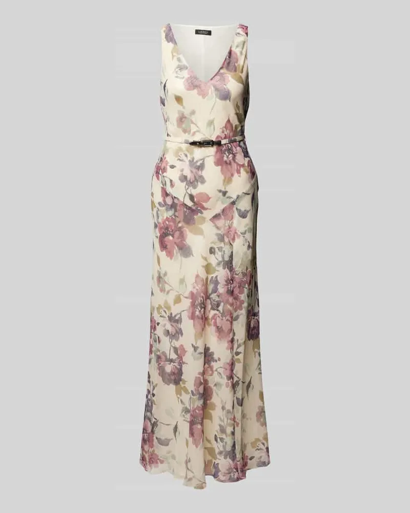 Ralph Lauren Abendkleid mit floralem Muster und Gürtel Rose