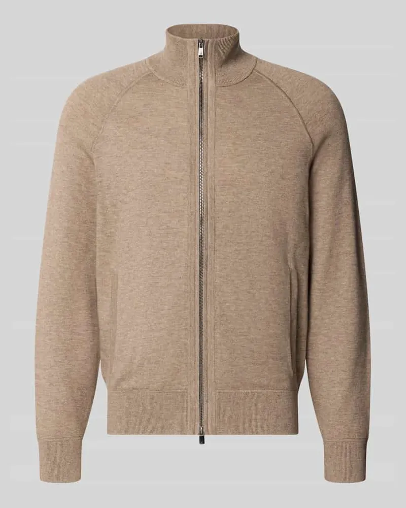 HUGO BOSS Regular Fit Strickjacke aus Baumwoll-Schurwoll-Mix Modell 'Fabiano Taupe