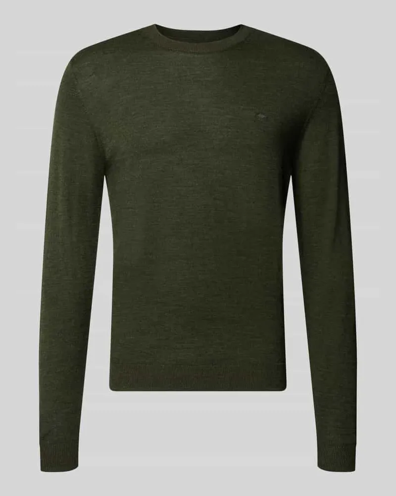 Fynch-Hatton Regular Fit Strickpullover aus Wolle mit Rundhalsausschnitt Khaki