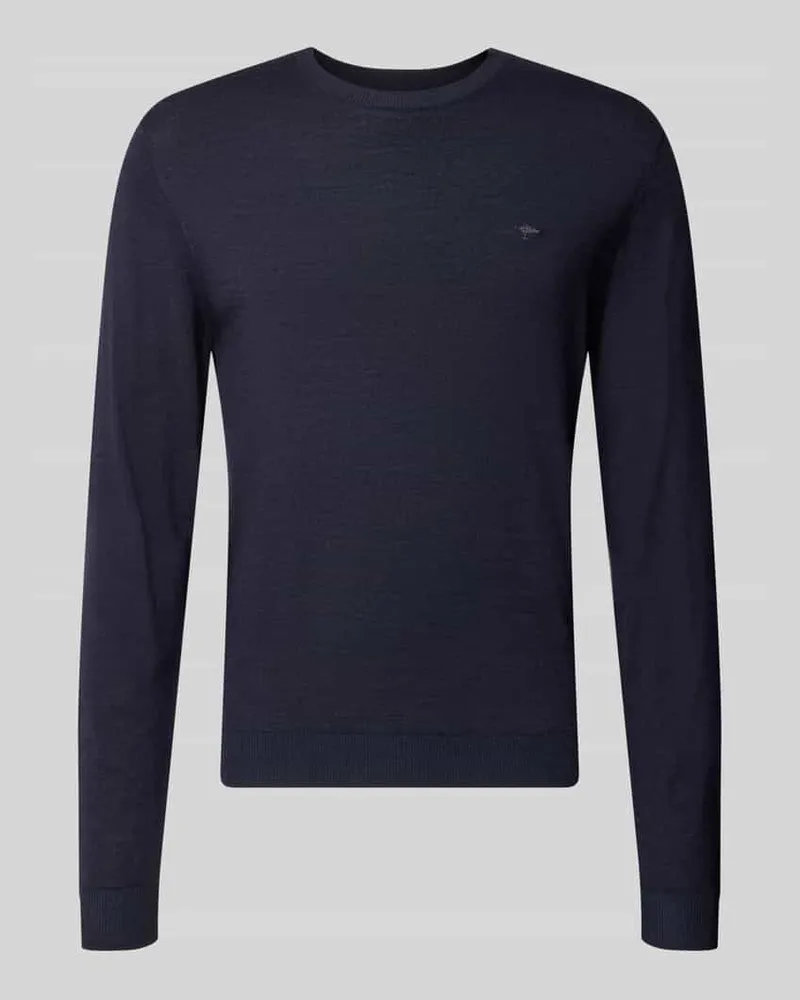 Fynch-Hatton Regular Fit Strickpullover aus Wolle mit Rundhalsausschnitt Marine