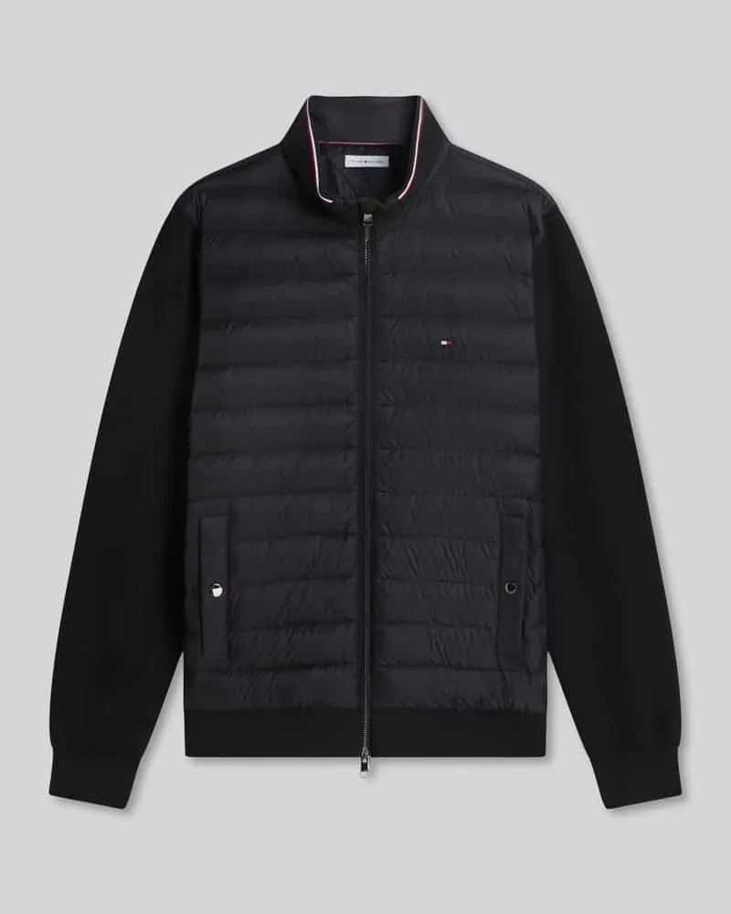 Tommy Hilfiger Regular Fit Strickjacke mit Steppeinsatz aus Baumwoll-Mix Black