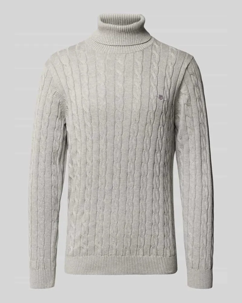Gant Strickpullover mit gerippten Abschlüssen Hellgrau
