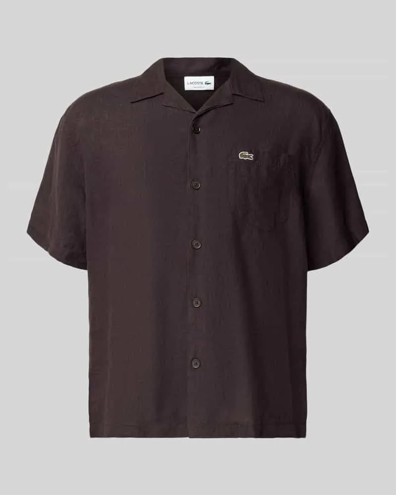 Lacoste Relaxed Fit Leinenhemd mit Resortkragen Schoko