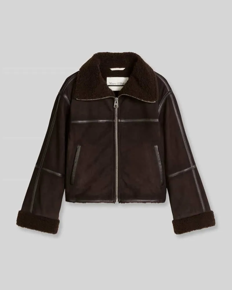 Marc O'Polo Lederjacke aus Lammnappa mit Umschlagärmeln Dunkelbraun