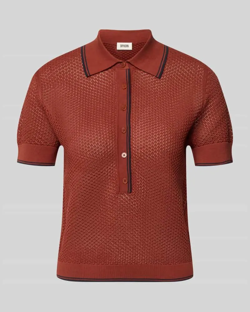 Drykorn Strickshirt mit Polokragen und Knopfleiste Modell 'MEROPE Rostrot