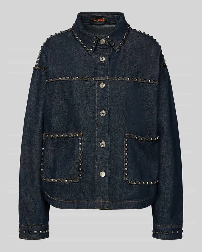 Miss Goodlife Relaxed Fit Jeansbluse mit aufgesetzten Taschen Modell 'Studs Jeansblau