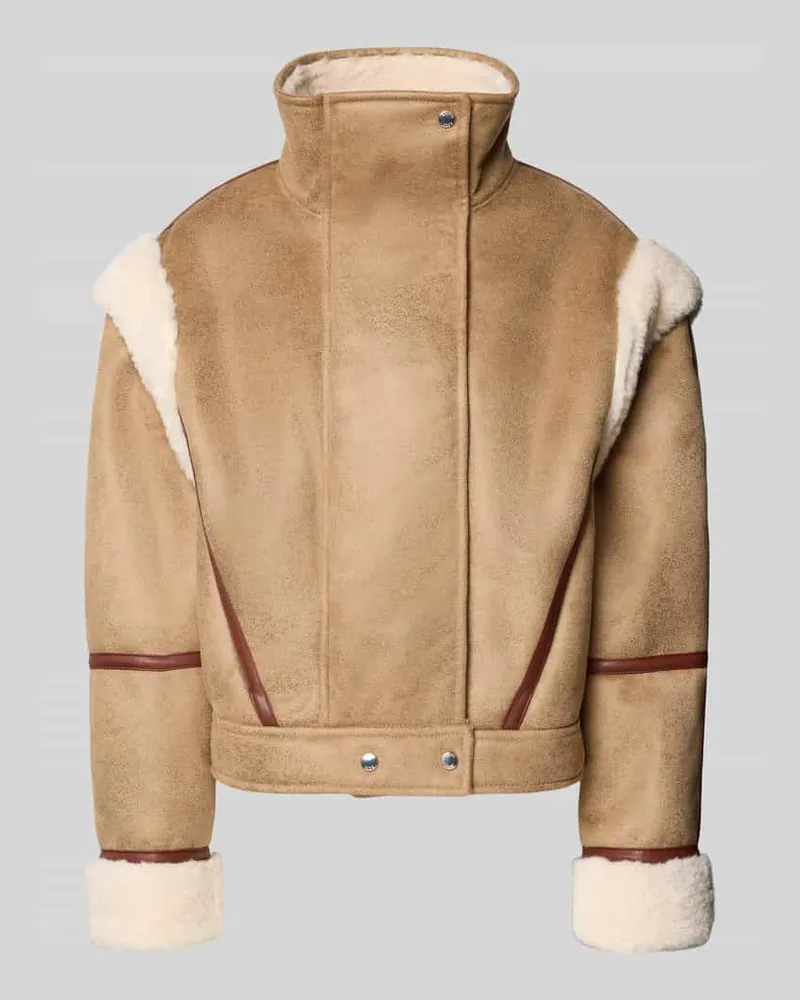 HUGO BOSS Regular Fit Jacke in Lederoptik mit abnehmbaren Ärmeln Modell 'CHEERLEA Hellbraun