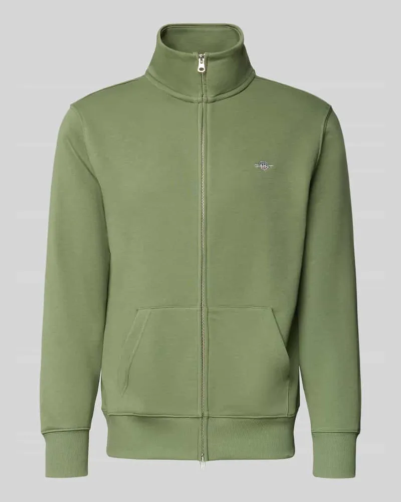 Gant Regular Fit Sweatjacke mit Stehkragen Modell 'Gield Oliv
