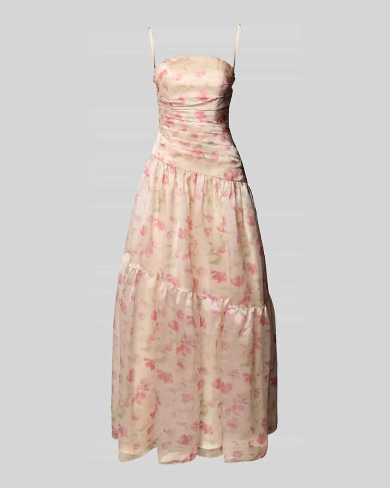 LUXUAR Abendkleid mit Volantsaum und Raffungen Rose