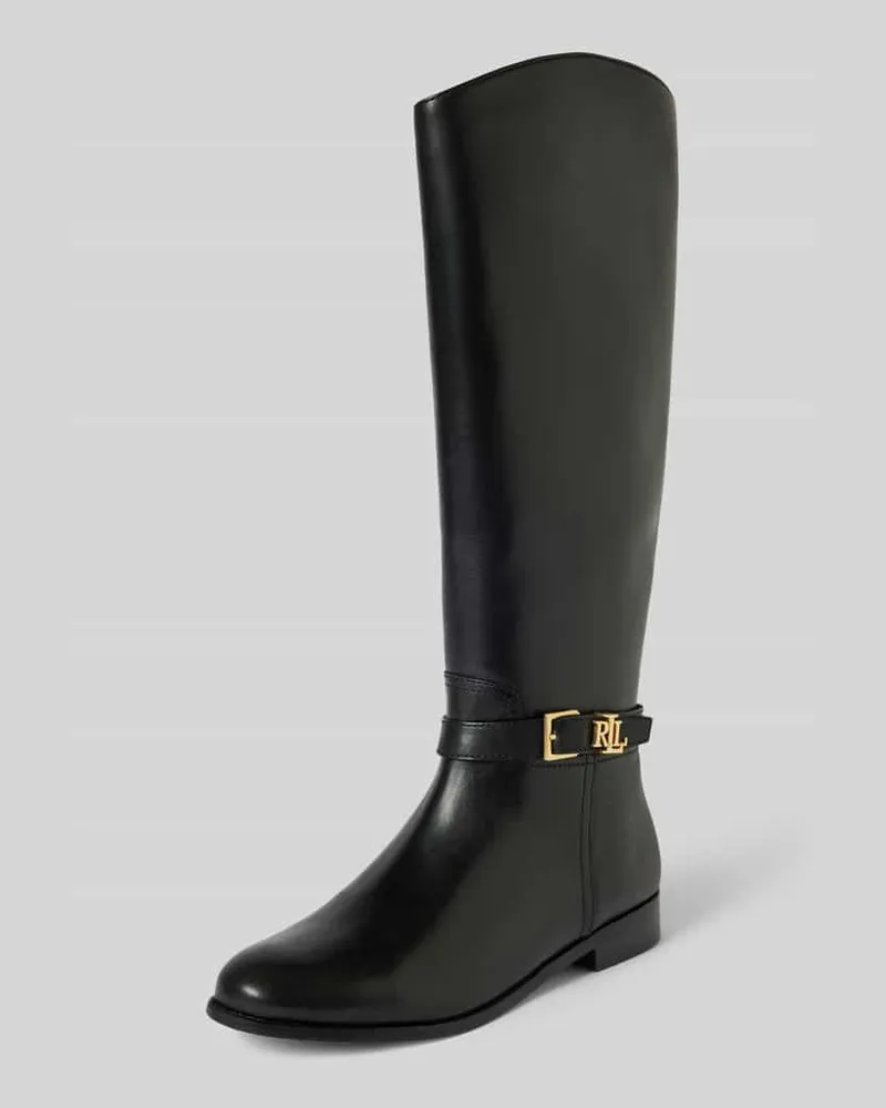 Ralph Lauren Lederboots mit Label-Applikation Modell 'BROOKE Black