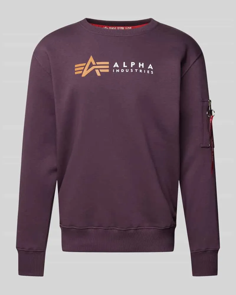 Alpha Industries Sweatshirt mit Label-Print und Reißverschlusstasche Violett