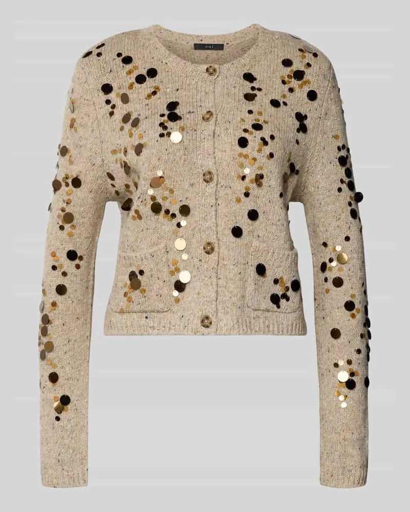 Oui  Strickjacke aus Woll-Mix mit Pailletten Camel