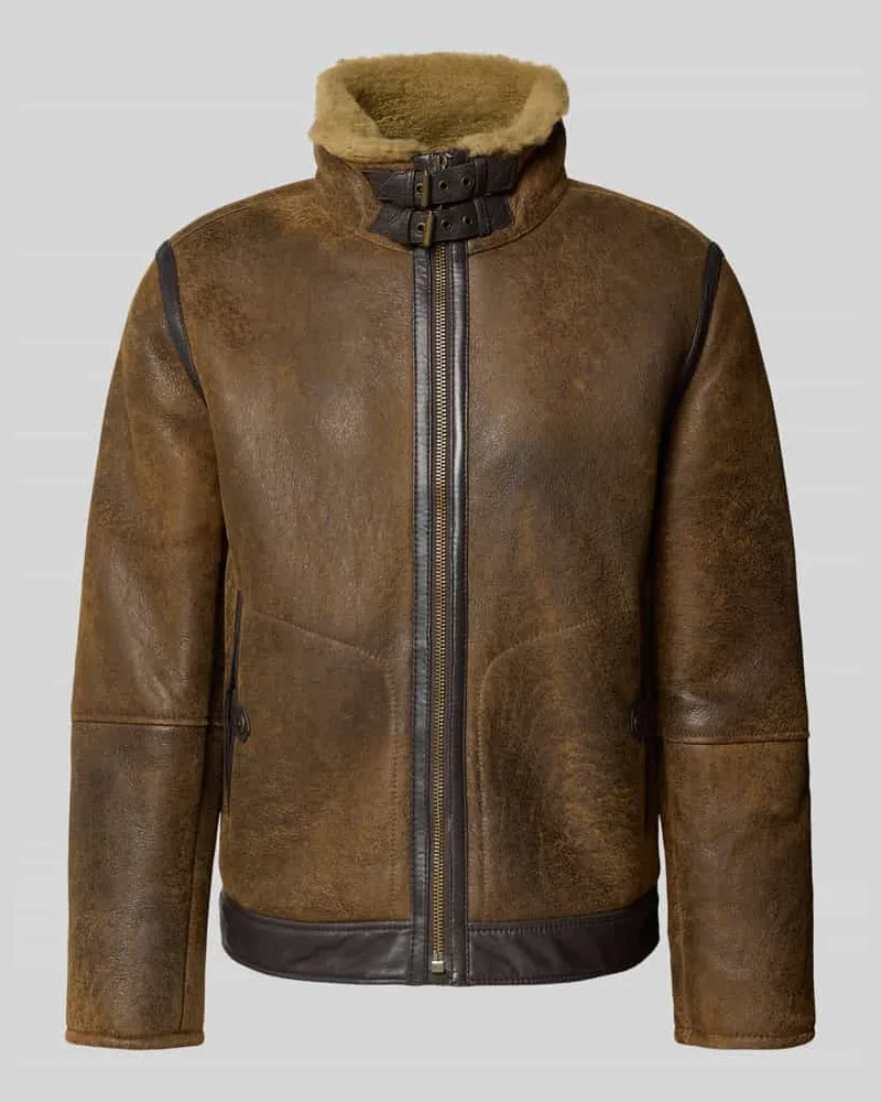 Strellson Regular Fit Lederjacke aus echtem Lammfell Modell 'SHELTER Cognac