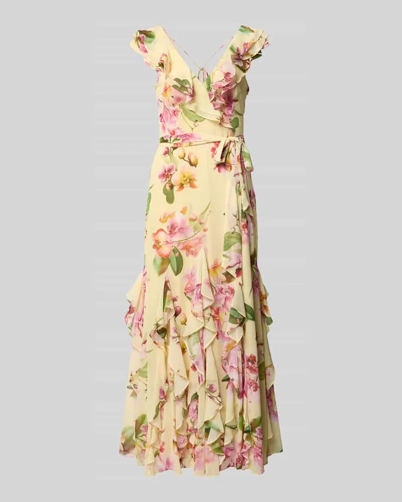 Vera Mont Maxikleid mit Volants und Bindegürtel Gelb