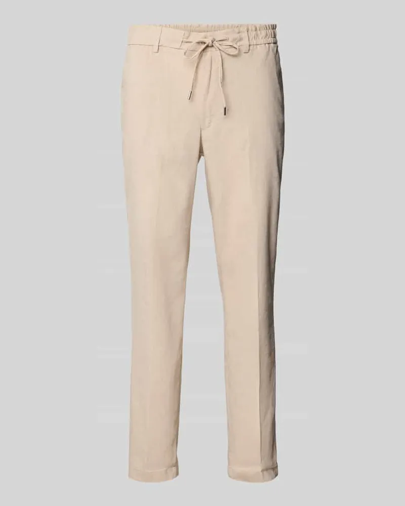 HUGO BOSS Regular Tapered Fit Leinenhose mit Tunnelzug Modell 'Kane Beige