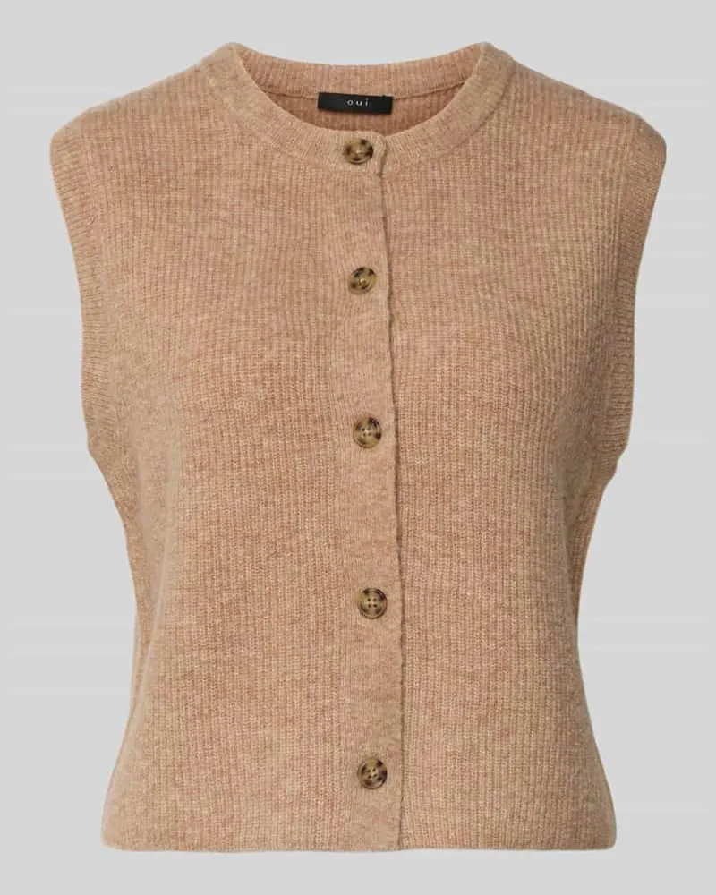 Oui  Strickweste mit Rundhalsausschnitt und Knopfleiste Beige