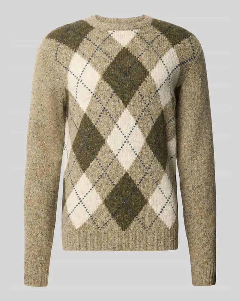 Fynch-Hatton Regular Fit Strickpullover mit Karomuster Beige