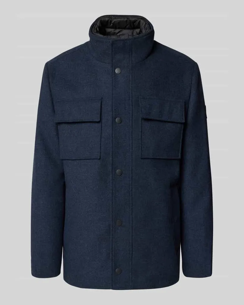 Tom Tailor Regular Fit Wollmantel aus Woll-Mix mit abnehmbarem Innenkragen Blau