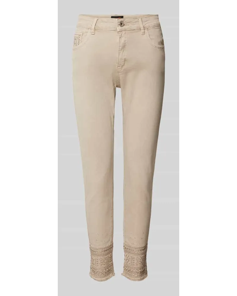 Miss Goodlife Slim Fit Jeans mit Ziersteinbesatz Beige