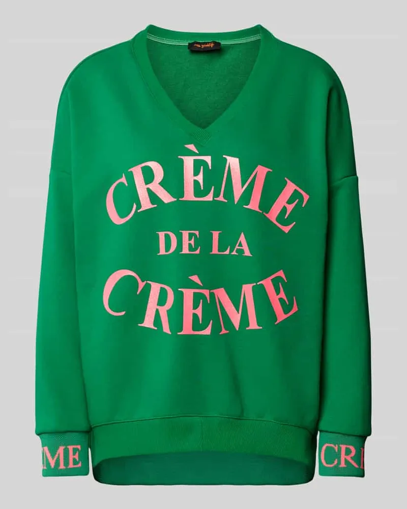 Miss Goodlife Sweatshirt mit Statement-Print Modell 'Creme de la Creme Gruen