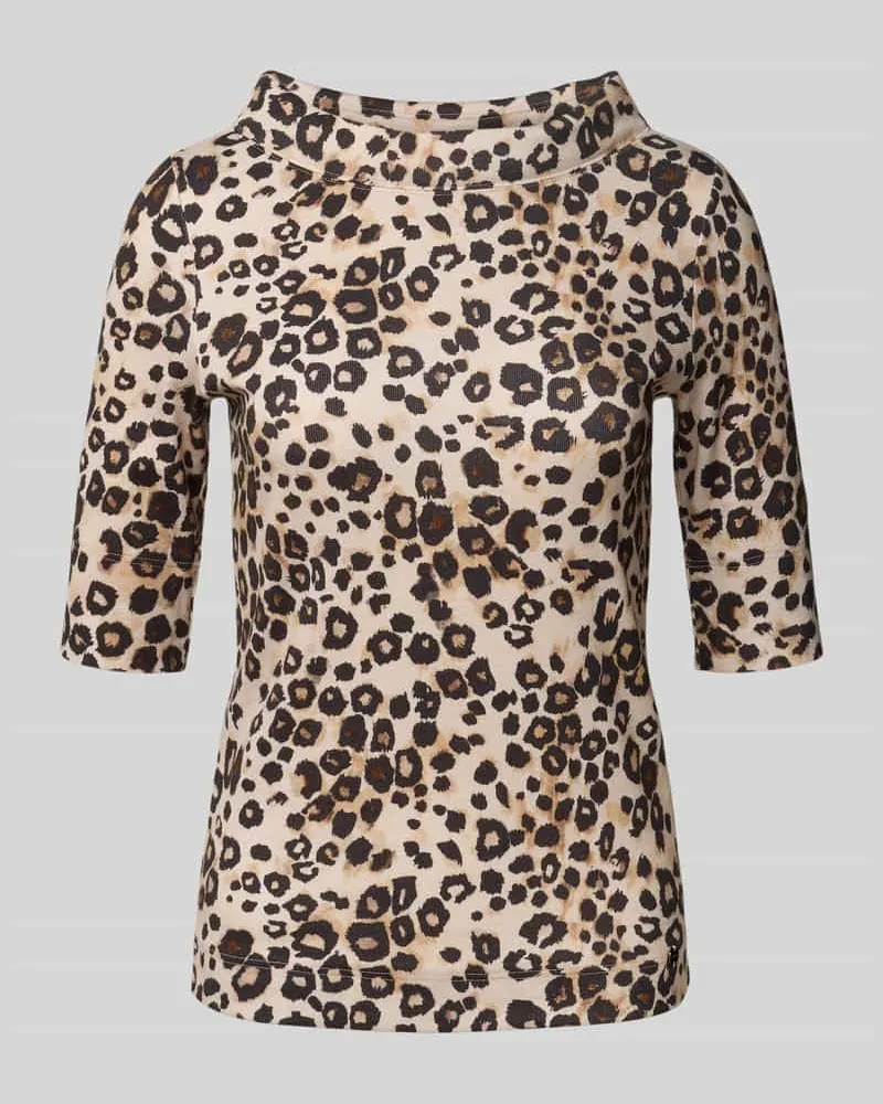 Marc Cain Regular Fit T-Shirt mit Allover-Animal-Print Camel