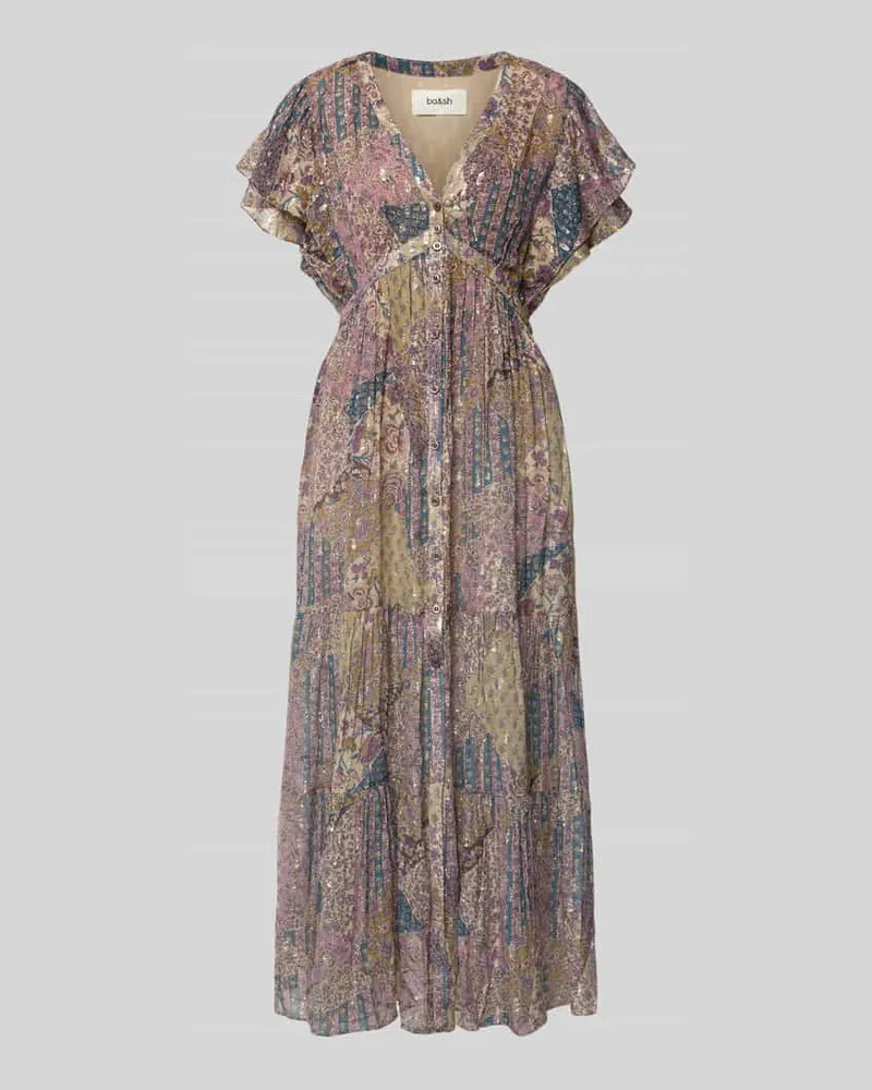 ba&sh Midikleid aus Viskose-Mix mit Volantärmeln Modell 'PARETA Rose