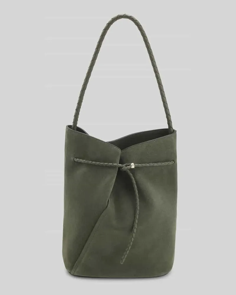 HUGO BOSS Henkeltasche aus echtem Rindsleder Dunkelgruen