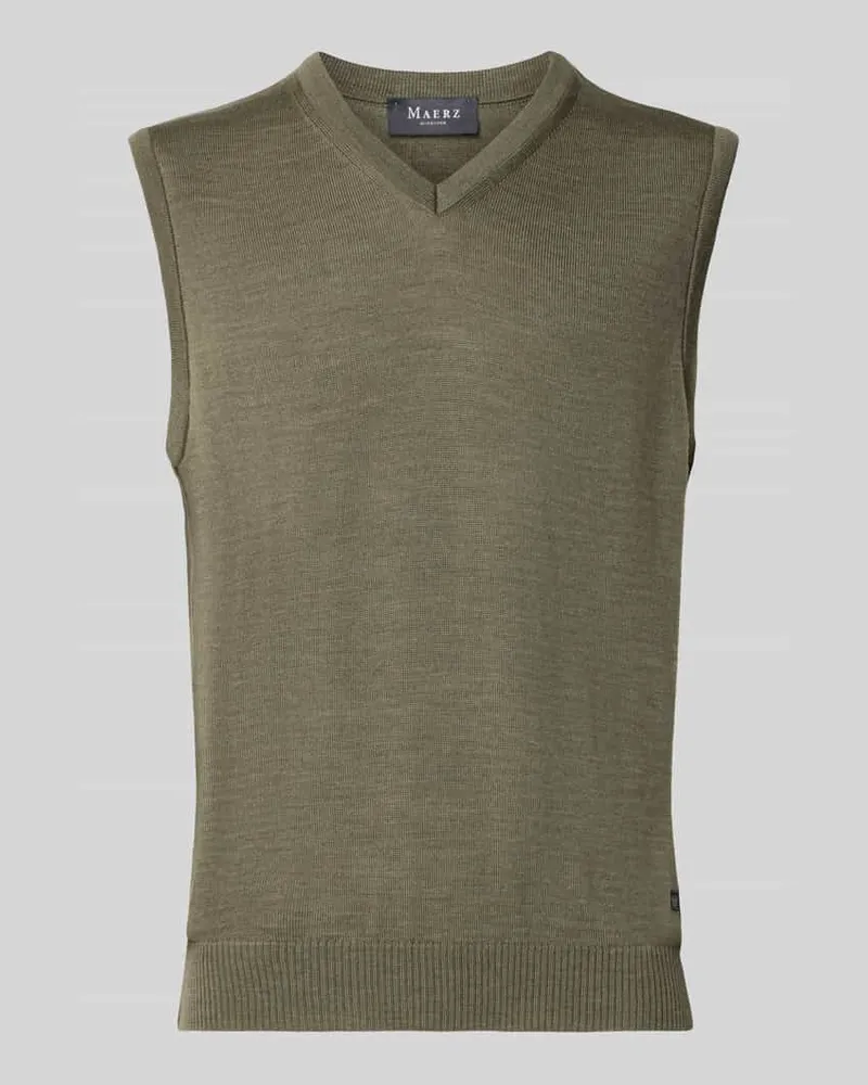 Maerz Regular Fit Strickpullover aus reiner Schurwolle mit V-Ausschnitt Petrol