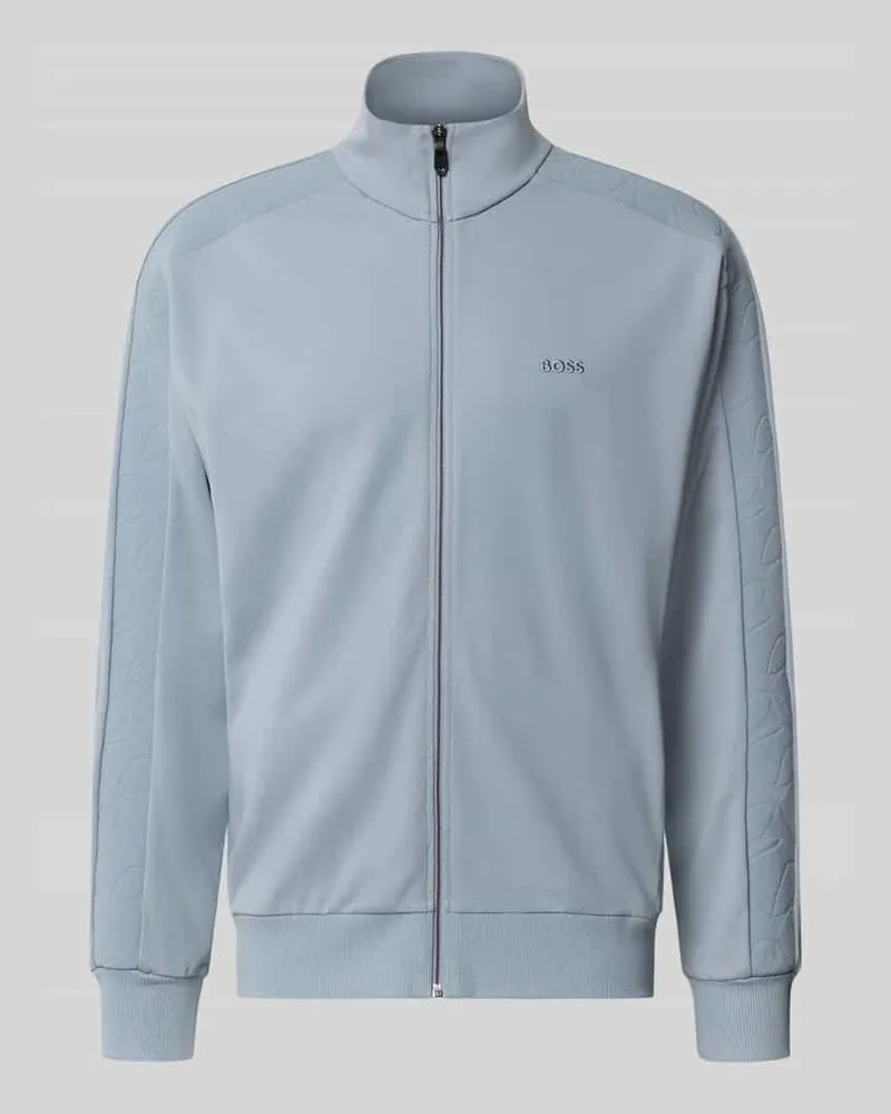 HUGO BOSS Regular Fit Sweatjacke aus Viskose-Mix Modell 'SW_Union Tape FZ Rauchblau