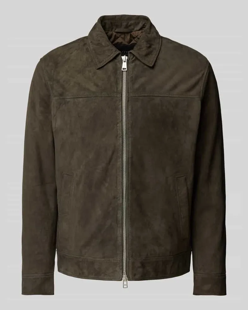 Marc O'Polo Regular Fit Blouson aus weichem Ziegen-Veloursleder Oliv