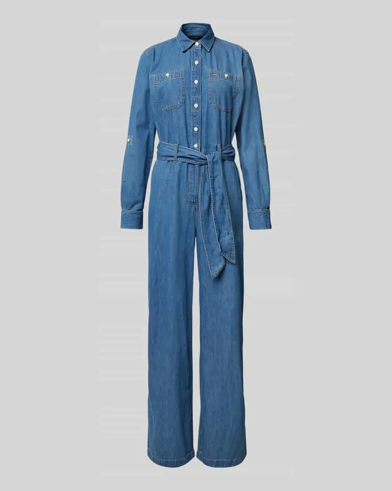 Ralph Lauren Jumpsuit in Denim-Optik mit Bindegürtel Modell 'CRISELDA Jeansblau