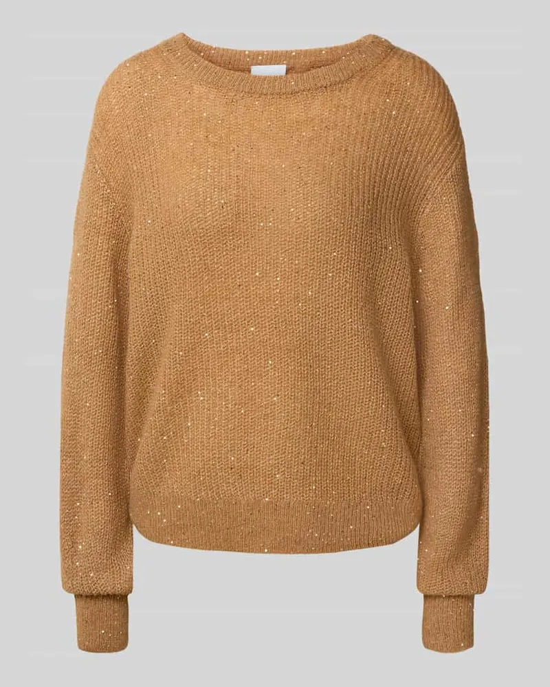 COMMA Strickpullover mit Paillettenbesatz Camel