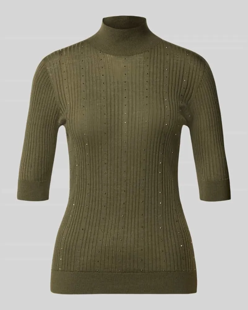 Liu Jo Slim Fit Longsleeve aus reiner Lanawolle Modell 'Maglia Costine Khaki
